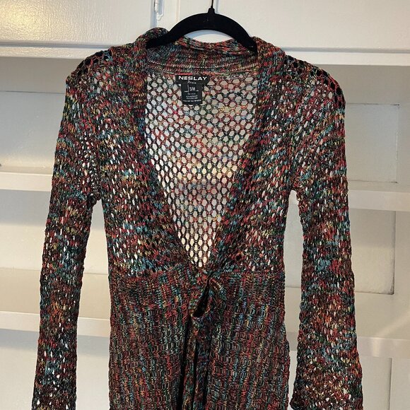 Neslay Paris Multicolor Rainbow Crochet Front Tie Cardigan – Size S/M - Picture 3 of 10